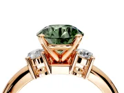 3 Stone Engagement Ring Setting for Fancy Green Round Cut Center with Wide Plain Band and Prong Head in Rose Gold