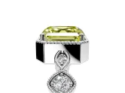 Vintage Station Engagement Ring Setting for Fancy Yellow Asscher Cut Center with Accents and Prong Head in Platinum