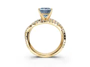 Solitaire Engagement Ring Setting for Fancy Blue Princess Cut Center with Woven 3-Strand Pave Band and Prong Head in Yellow Gold