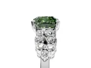 Cluster Engagement Ring Setting for Fancy Green Cushion Cut Center with 2-Row Shoulder Clusters and Prong Head in White Gold