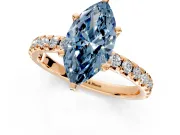 Solitaire Engagement Ring Setting for Fancy Blue Marquise Center with Large Accents and Prong Head in Rose Gold