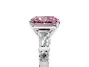 Bar-Set Engagement Ring Setting for Fancy Pink Radiant Cut Center with Tapered Baguette Accents and Prong Head in Platinum