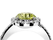 Pave Halo Engagement Ring Setting for Fancy Yellow Round Cut Center with Single Row Pave Band and Prong Head in Platinum