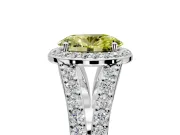 Halo Engagement Ring Setting for Fancy Yellow Oval Center with Narrow Pave Split Shank and Prong Head in White Gold