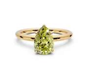Hidden Halo Engagement Ring Setting for Fancy Yellow Pear-Shaped Center with Thin Rounded Band and Prong Head in Yellow Gold