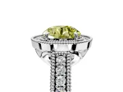 Milgrain Halo Engagement Ring Setting for Fancy Yellow Round Cut Center with Pave Band and Prong Head in White Gold
