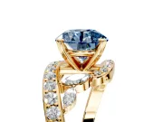 Solitaire Engagement Ring Setting for Fancy Blue Round Cut Center with Pave Bypass Twist Band and Prong Head in Yellow Gold
