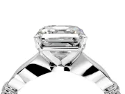 Solitaire Engagement Ring Setting for Asscher Cut Center with Carved Leaf Shoulders and Prong Head in Sterling Silver