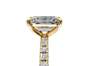 Solitaire Engagement Ring Setting for Emerald Cut Center with Fine Pave Narrow Band and Prong Head in Yellow Gold
