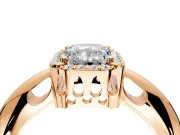 Halo Engagement Ring Setting for Emerald Cut Center with Tapered Plain Band and Prong Head in Rose Gold