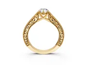 Solitaire Engagement Ring Setting for Pear-Shaped Center with Engraved Pave Band and Prong Head in Yellow Gold