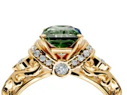 Solitaire Engagement Ring Setting for Fancy Green Radiant Cut Center with Filigree Band and Prong Head in Yellow Gold
