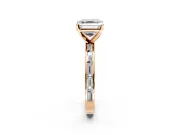 Solitaire Engagement Ring Setting for Asscher Cut Center with Channel Baguette Band and Prong Head in Rose Gold