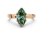 Solitaire Engagement Ring Setting for Fancy Green Marquise Center with Carved Leaf Shoulders and Prong Head in Rose Gold
