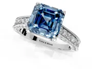 Solitaire Engagement Ring Setting for Fancy Blue Asscher Cut Center with Milgrain-Framed Pave Band and Prong Head in Sterling Silver