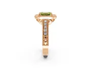 Milgrain Halo Engagement Ring Setting for Fancy Yellow Emerald Cut Center with Pave Band and Prong Head in Rose Gold