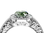 Milgrain Halo Engagement Ring Setting for Fancy Green Oval Center with Pave Band and Prong Head in White Gold