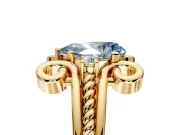 Solitaire Engagement Ring Setting for Fancy Blue Pear-Shaped Center with Twisted Band and Scroll Prong Head in Yellow Gold