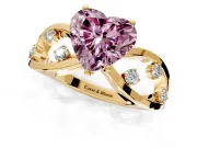 Solitaire Engagement Ring Setting for Fancy Pink Heart-Shaped Center with Criss-Cross Accent Band and Prong Head in Yellow Gold