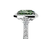 Halo Engagement Ring Setting for Fancy Green Radiant Cut Center with Pave Accents, Heart Basket and Prong Head in Platinum