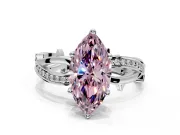 Solitaire Engagement Ring Setting for Fancy Pink Marquise Center with Pave and Plain Crossover Band and Prong Head in Sterling Silver