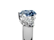 3 Stone Engagement Ring Setting for Fancy Blue Heart-Shaped Center with Raised Basket Heads and Prong Head in Sterling Silver