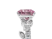 Leaf Motif Engagement Ring Setting for Fancy Pink Radiant Cut Center with Pave Band and Prong Head in Sterling Silver