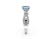 3 Stone Engagement Ring Setting for Fancy Blue Asscher Cut Center with Pave Twist Band and Prong Head in Platinum
