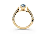 Solitaire Engagement Ring Setting for Fancy Blue Pear-Shaped Center with Multi-Row Accents and Prong Head in Yellow Gold