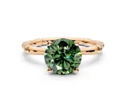 Solitaire Engagement Ring Setting for Fancy Green Round Cut Center with Bamboo Band and Prong Head in Rose Gold