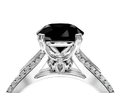 Solitaire Engagement Ring Setting for Fancy Black Round Cut Center with Pave Rail Split Shank and Prong Head in White Gold