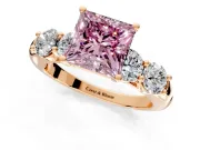 5 Stone Engagement Ring Setting for Fancy Pink Princess Cut Center with Graduated Accents and Prong Head in Rose Gold