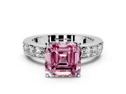 Solitaire Engagement Ring Setting for Fancy Pink Asscher Cut Center with Channel-Set Accents and Prong Head in Sterling Silver