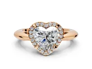 Halo Engagement Ring Setting for Heart-Shaped Center with Tapered Plain Band and Prong Head in Rose Gold