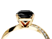Side Accent Engagement Ring Setting for Fancy Black Cushion Cut Center with Accent Shoulders and Prong Head in Yellow Gold