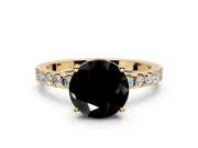 Solitaire Engagement Ring Setting for Fancy Black Round Cut Center with Band of Accents and Prong Head in Yellow Gold