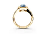 Milgrain Halo Engagement Ring Setting for Fancy Blue Radiant Cut Center with Three-Sided Pave Band and Prong Head in Yellow Gold