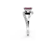 Solitaire Engagement Ring Setting for Fancy Pink Emerald Cut Center with Pave Bypass Swirl Band and Prong Head in Platinum