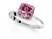 Solitaire Engagement Ring Setting for Fancy Pink Cushion Cut Center with Wide Knife Ridge Band and Prong Head in White Gold