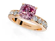 Solitaire Engagement Ring Setting for Fancy Pink Cushion Cut Center with Channel-Set Accents and Prong Head in Rose Gold