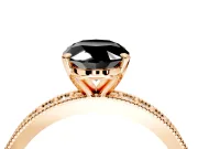 Milgrain Pave Engagement Ring Setting for Fancy Black Oval Center with Accent Band and Prong Head in Rose Gold