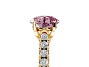 Solitaire Engagement Ring Setting for Fancy Pink Round Cut Center with Partway Pave Band and Prong Head in Yellow Gold