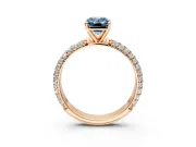 Solitaire Engagement Ring Setting for Fancy Blue Emerald Cut Center with Domed Multi-Row Pave Band and Prong Head in Rose Gold