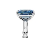 Solitaire Engagement Ring Setting for Fancy Blue Emerald Cut Center with Bamboo Band and Prong Head in Platinum