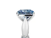 Solitaire Engagement Ring Setting for Fancy Blue Radiant Cut Center with Carved Leaf Shoulders and Prong Head in Sterling Silver