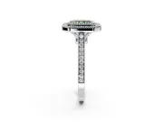 Halo Engagement Ring Setting for Fancy Green Radiant Cut Center with Milgrain Frame, Pave Band and Prong Head in White Gold