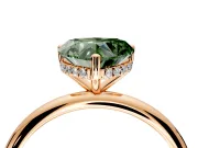 Hidden Halo Engagement Ring Setting for Fancy Green Heart-Shaped Center with Thin Round-Wire Band and Prong Head in Rose Gold