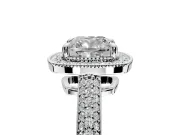 Milgrain Halo Engagement Ring Setting for Cushion Cut Center with Three-Sided Pave Band and Prong Head in Sterling Silver
