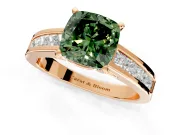 Solitaire Engagement Ring Setting for Fancy Green Cushion Cut Center with Princess Cut Channel Band and Prong Head in Rose Gold