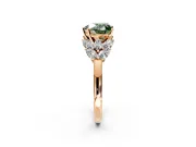 Leaf Cluster Engagement Ring Setting for Fancy Green Heart-Shaped Center with Marquise Accents and Prong Head in Rose Gold